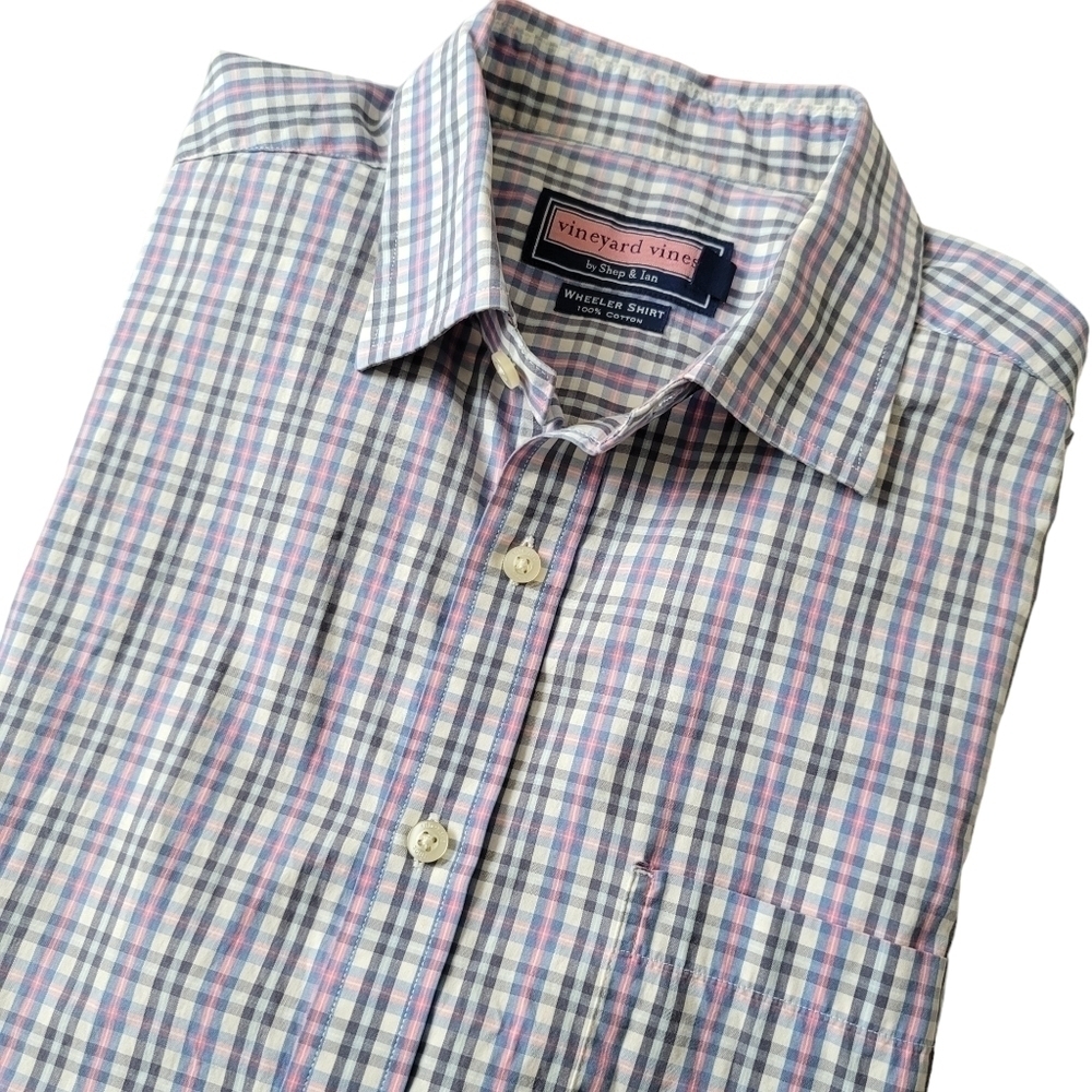 Vineyard Vines Men's Medium Plaid Wheeler Shirt Short Sleeve Button Up Shirt